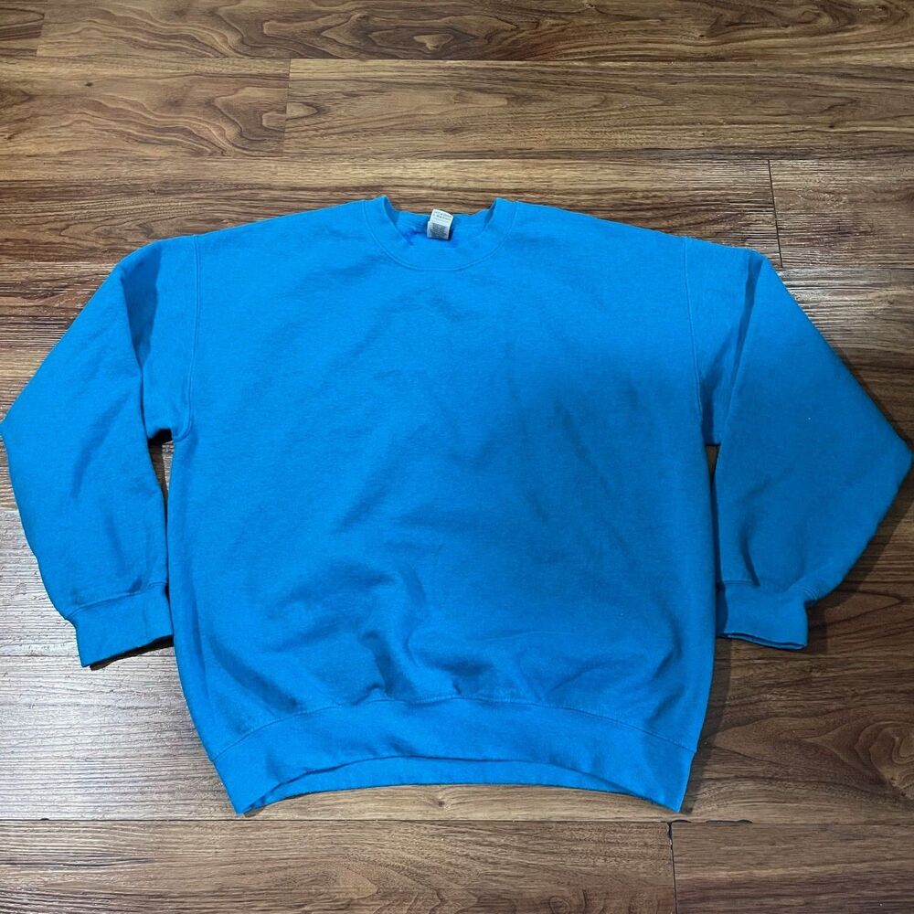 Gildan Blue Sweater Cotton Polyester Crew Neck Sweatshirt Mens Size LG
